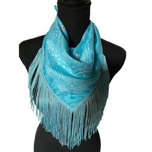 Blue Paisley Bandana with Fringe & Bling